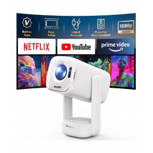 Videoproiector portabil Aurzen D1 Air Smart, Full HD 1080p, Netflix, HDR10, suport 4K, Dolby Audio 16 W, USB-C, Wi-Fi, Bluetooth, focalizare automată TOF, corecție Keystone, Alb, livrare 7-9 zile