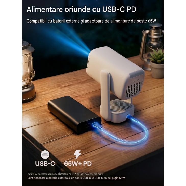 Videoproiector portabil Aurzen D1 Air Smart, Full HD 1080p, Netflix, HDR10, suport 4K, Dolby Audio 16 W, USB-C, Wi-Fi, Bluetooth, focalizare automată TOF, corecție Keystone, Alb, livrare 7-9 zile