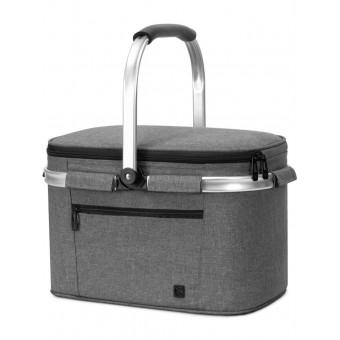 Cos Termic, ALLCAMP 22L, geanta izoterma pliabila, compartiment frigorific, capac, cadru din Aluminiu, folie aluminiu, pentru Picnic, Camping si Cumparaturi, Gri Inchis, livrarea 7-9 zile