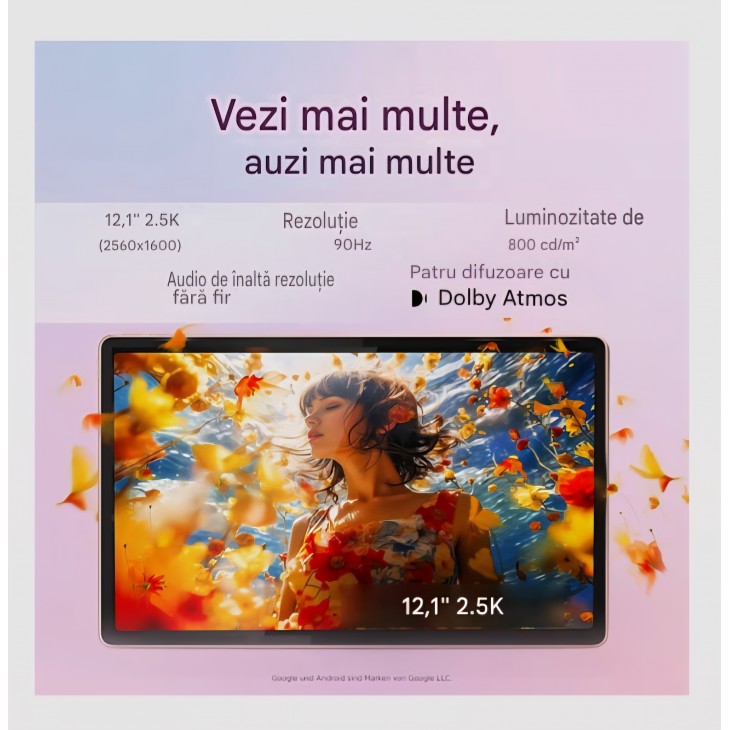 Tableta Lenovo Idea Tab Plus, 12.1", 2.5K, 8GB RAM, 128GB, MediaTek Dimensity 6400, Android 15, Luna Grey, cu Pen inclus, livrare 7-8 zile