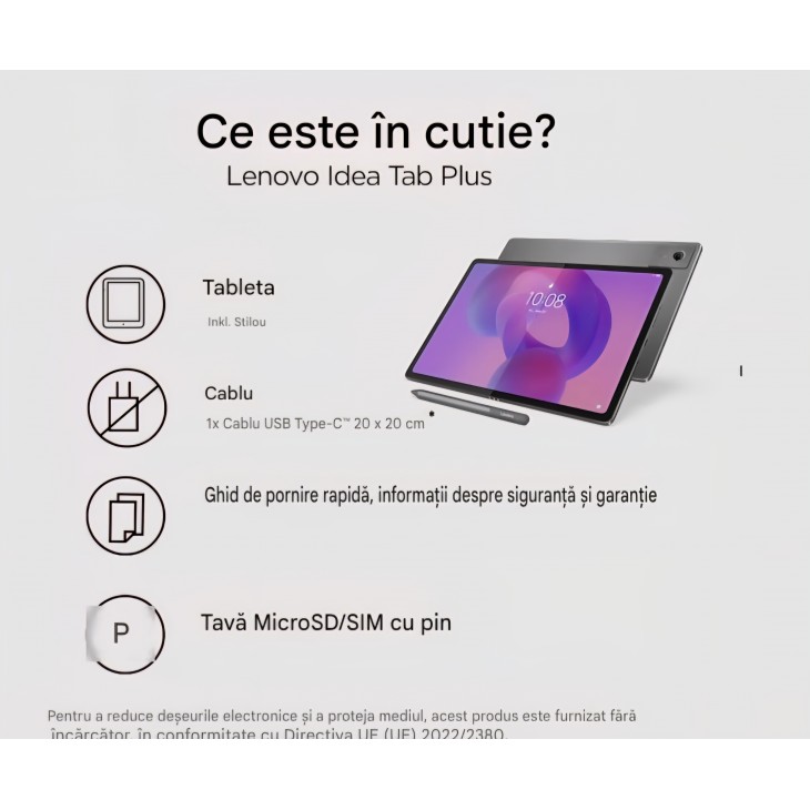 Tableta Lenovo Idea Tab Plus, 12.1", 2.5K, 8GB RAM, 128GB, MediaTek Dimensity 6400, Android 15, Luna Grey, cu Pen inclus, livrare 7-8 zile