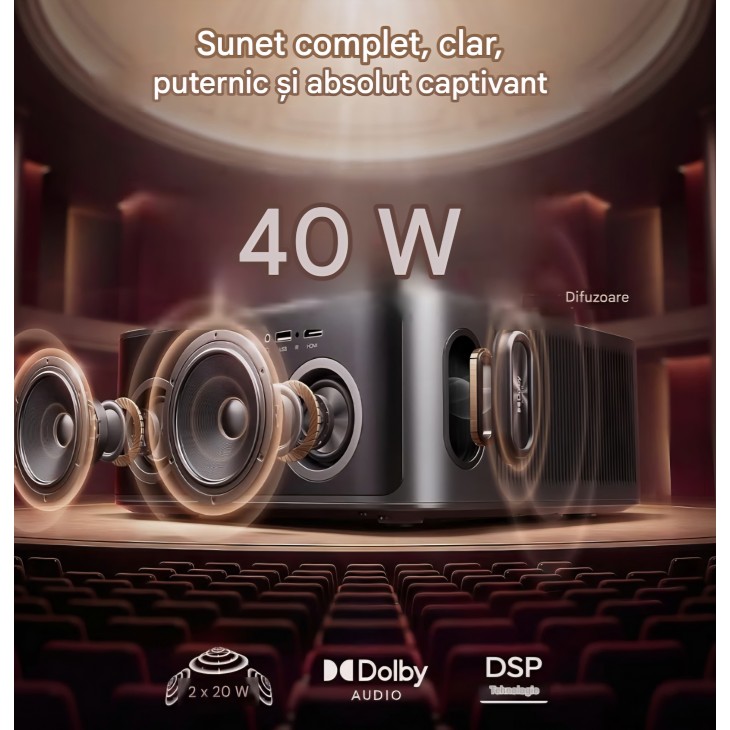 Videoproiector Smart TOPTRO TP09, 4K, Full HD 1080p, 2000 ANSI lumeni, VIDAA OS, Netflix, Dolby Audio, HDR10, Autofocus, Keystone automat, control vocal livrare 7-9 zile