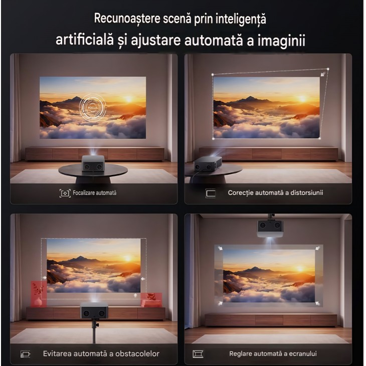 Videoproiector Smart TOPTRO TP09, 4K, Full HD 1080p, 2000 ANSI lumeni, VIDAA OS, Netflix, Dolby Audio, HDR10, Autofocus, Keystone automat, control vocal livrare 7-9 zile