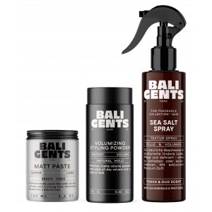 Set de styling pentru par barbati Bali Gents Styling Heroes Bundle – Pasta mata, pudra pentru volum si spray cu sare de mare, 100 ml + 10 g + 175 ml, livrare 7-8 zile