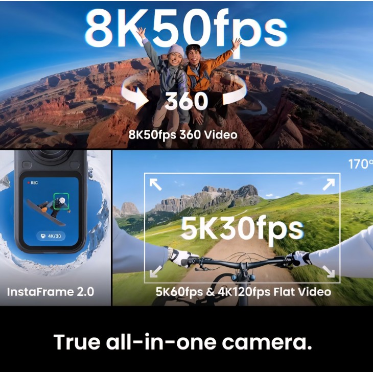 Camera video 360° Insta360 X6 Essentials Bundle, 8K, senzori 1/1.1", obiective interschimbabile, AI Triple Chip, autonomie pana la 140 min, livrare 7-8 zile