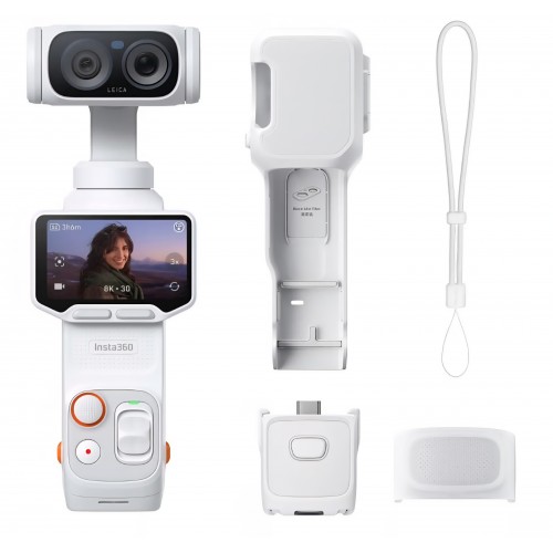 Camera vlogging Insta360 Luna Ultra, 8K, doua lentile Leica, zoom 12x, senzor 1", ecran tactil detasabil 2", gimbal, cip AI triplu, alb astral, livrare 7-8 zile