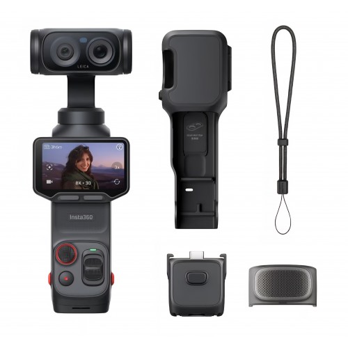 Camera vlogging Insta360 Luna Ultra, 8K, doua lentile Leica, zoom 12x, senzor 1", ecran tactil detasabil 2", gimbal, cip AI triplu, midnight black,  livrare 7-8 zile