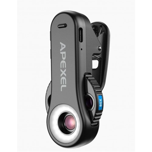 Microscop pentru smartphone Apexel APL-MS3L TriScope, 40x/80x/120x, LED 3200K/5800K, UV 395 nm, filtru CPL, USB-C, compatibil iPhone 14, 15, 16, 17, 18