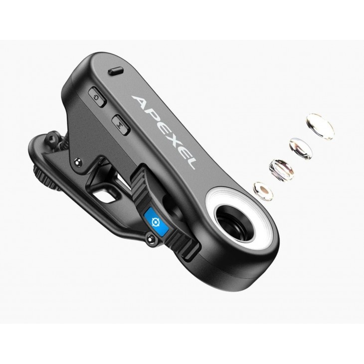 Microscop pentru smartphone Apexel APL-MS3L TriScope, 40x/80x/120x, LED 3200K/5800K, UV 395 nm, filtru CPL, USB-C, compatibil iPhone 14, 15, 16, 17, 18