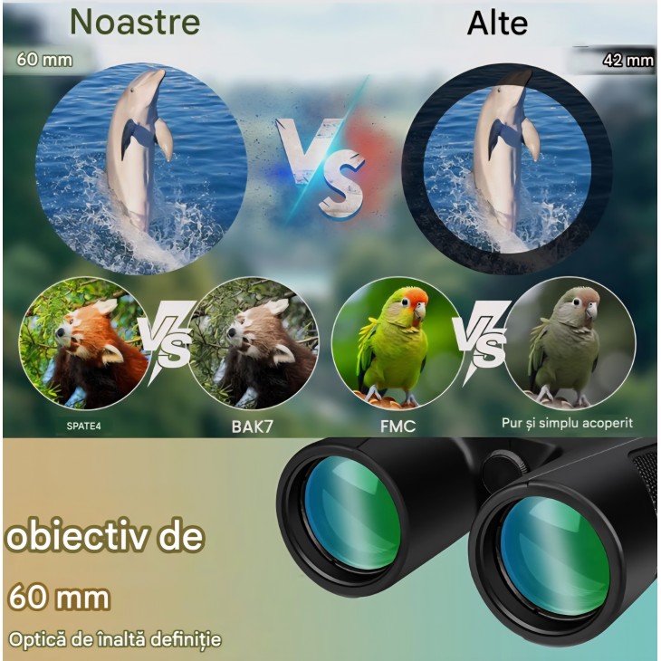 Binoclu UBieok 25x60 cu Prisme BAK4, Lentile FMC, Obiectiv 60 mm, Impermeabil si Antiaburire, Focalizare Ajustabila, Negru, livrare 7-9 zlle