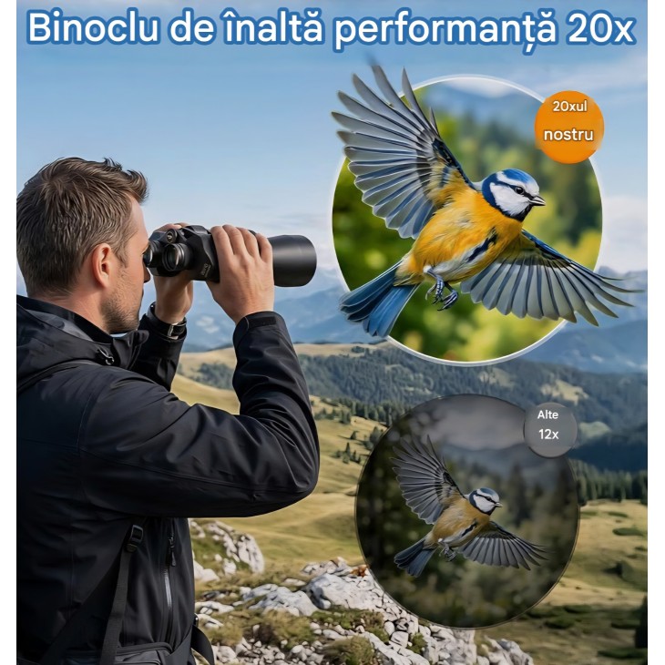 Binoclu profesional, Aurosports 20x70 HD, lentile FMC, obiectiv 70 mm, performanta imbunatatita in lumina redusa, pentru observarea pasarilor, croaziere si vanatoare, livrare 7-9 zlle