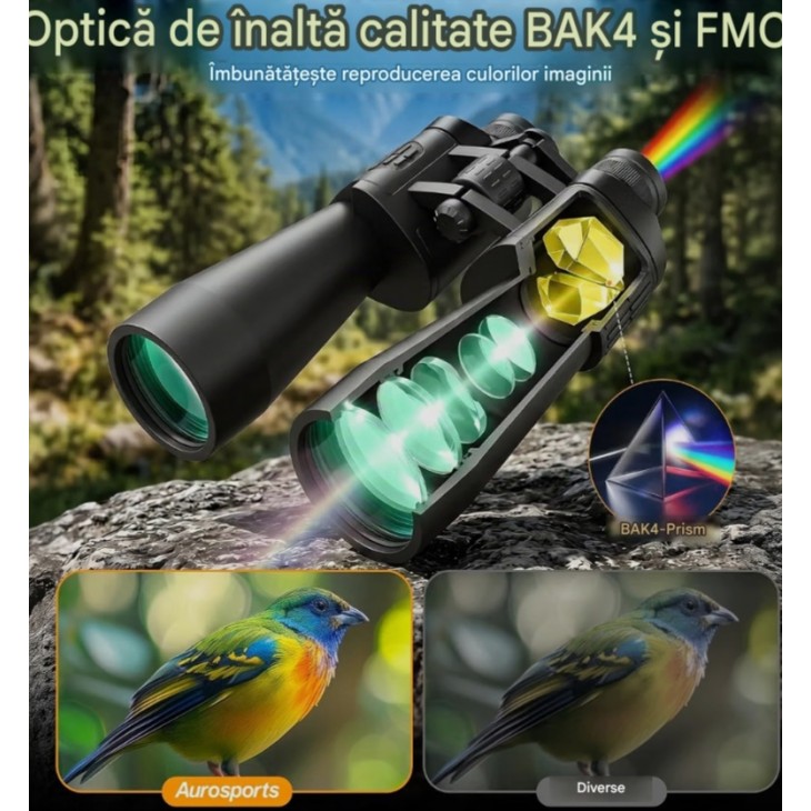 Binoclu profesional, Aurosports 20x70 HD, lentile FMC, obiectiv 70 mm, performanta imbunatatita in lumina redusa, pentru observarea pasarilor, croaziere si vanatoare, livrare 7-9 zlle
