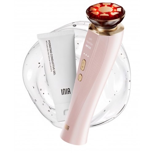 Aparat Profesional, INIA FLARE, masaj facial cu microcurenți și lumină roșie, dispozitiv 3-în-1 pentru față și gât cu funcție de incălzire, ajută la reducerea vizibilă a umflăturilor și ridurilor, termen livrare 7-8 zile