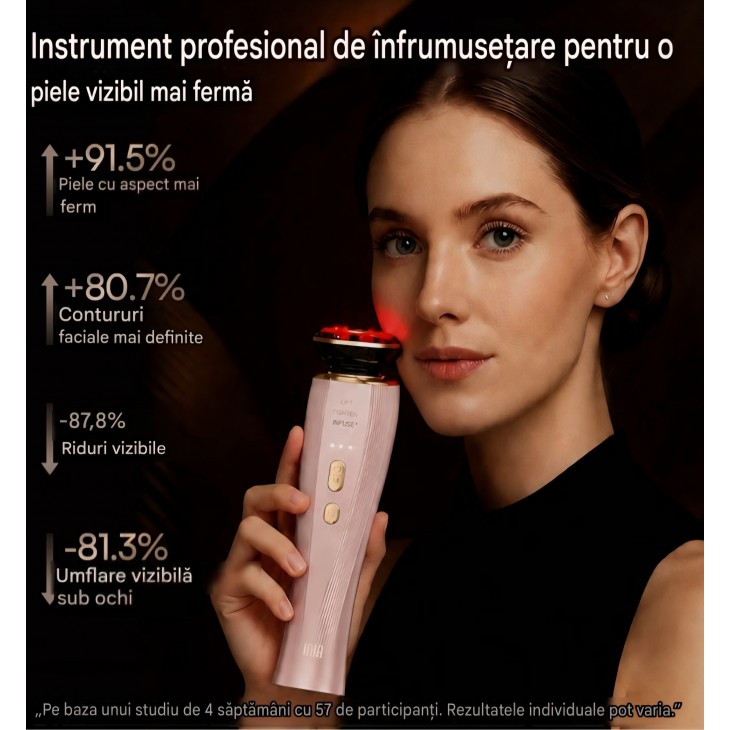 Aparat Profesional, INIA FLARE, masaj facial cu microcurenți și lumină roșie, dispozitiv 3-în-1 pentru față și gât cu funcție de incălzire, ajută la reducerea vizibilă a umflăturilor și ridurilor, termen livrare 7-8 zile