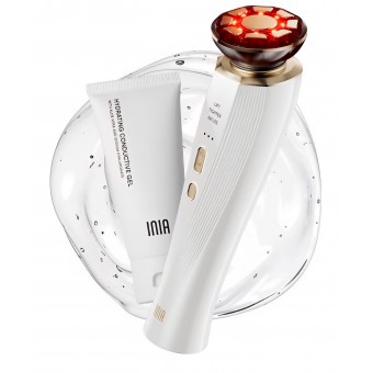 Aparat Profesional, INIA FLARE, masaj facial cu microcurenți și lumină roșie, dispozitiv 3-în-1 pentru față și gât cu funcție de incălzire, ajută la reducerea vizibilă a umflăturilor și ridurilor, alb, termen livrare 7-8 zile