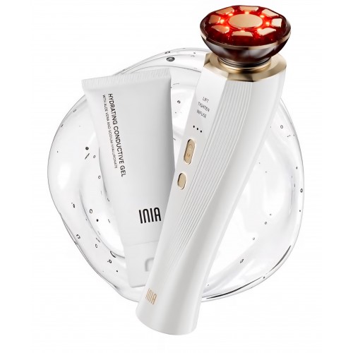 Aparat Profesional, INIA FLARE, masaj facial cu microcurenți și lumină roșie, dispozitiv 3-în-1 pentru față și gât cu funcție de incălzire, ajută la reducerea vizibilă a umflăturilor și ridurilor, alb, termen livrare 7-8 zile