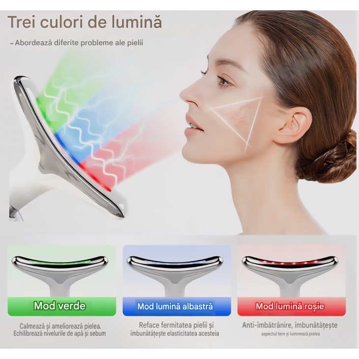 Aparat Masaj Facial ANLAN cu 3 Moduri, Incalzire pana la 45°C, Dispozitiv Beauty pentru Ingrijirea si Confortul Pielii, pentru Femei si Barbati, termen livrare 7-8 zile