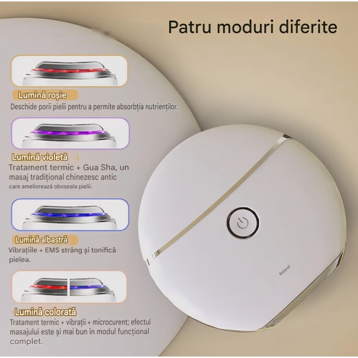 Aparat Masaj Facial Rolandus EMS Gua Sha cu Vibratii, Incalzire si Lumina LED, Dispozitiv Electric pentru Ingrijirea Pielii, Anti-Ageing si Riduri, termen livrare 7-8 zile