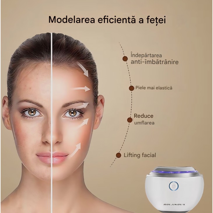 Aparat Masaj Facial Rolandus EMS Gua Sha cu Vibratii, Incalzire si Lumina LED, Dispozitiv Electric pentru Ingrijirea Pielii, Anti-Ageing si Riduri, termen livrare 7-8 zile