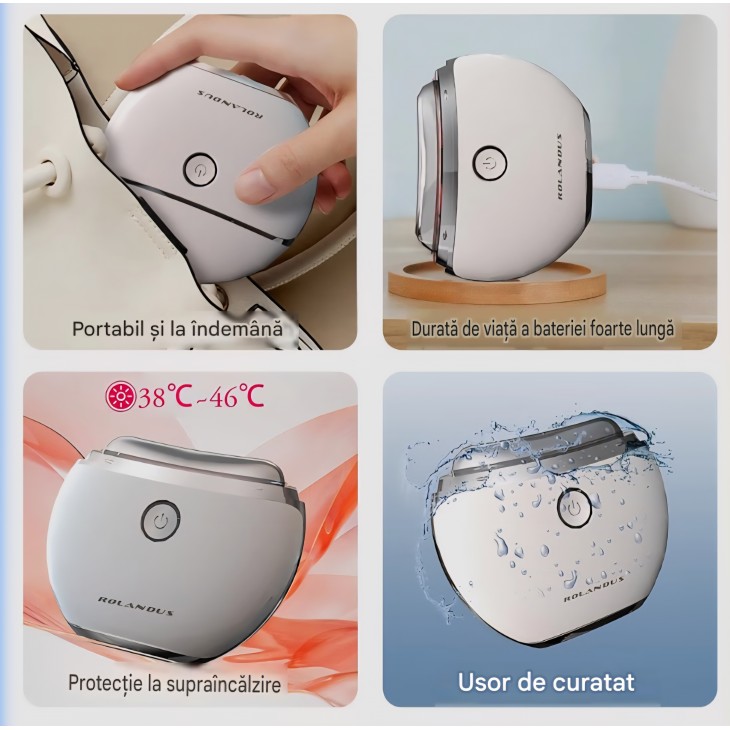 Aparat Masaj Facial Rolandus EMS Gua Sha cu Vibratii, Incalzire si Lumina LED, Dispozitiv Electric pentru Ingrijirea Pielii, Anti-Ageing si Riduri, termen livrare 7-8 zile