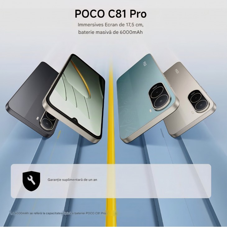 Telefon mobil, POCO C81 Pro 4GB RAM 128GB, Ecran 6.9" 120Hz, Baterie 6000mAh, Camera Duala AI 13MP, Dual SIM, Negru, Black, livrare 7-9 zile