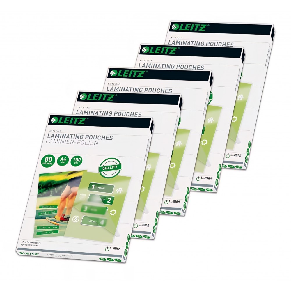 Folii Laminare Leitz A4 80 Microni, 5 x 100 Bucati, 500 Folii, Transparent Lucios, Colturi Rotunjite, pentru Laminare la Cald, 74330000, livrare 7-9 zile
