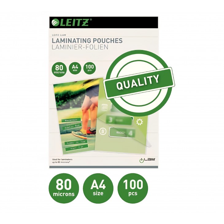 Folii Laminare Leitz A4 80 Microni, 5 x 100 Bucati, 500 Folii, Transparent Lucios, Colturi Rotunjite, pentru Laminare la Cald, 74330000, livrare 7-9 zile
