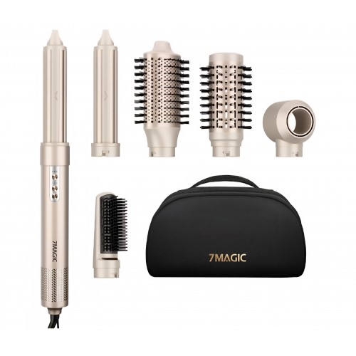 Aparat de Coafat 7MAGIC 6 in 1 Airstyler, Uscator de Par cu Ioni, Ondulator Auto-Wrap, Perie cu Aer Cald, Efect Coanda, Uscare Rapida, Volum, Indreptare si Ondulare, Auriu Champagne, livrare 7-9 zile