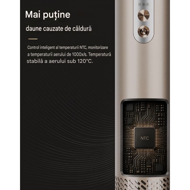 Aparat de Coafat 7MAGIC 6 in 1 Airstyler, Uscator de Par cu Ioni, Ondulator Auto-Wrap, Perie cu Aer Cald, Efect Coanda, Uscare Rapida, Volum, Indreptare si Ondulare, Auriu Champagne, livrare 7-9 zile