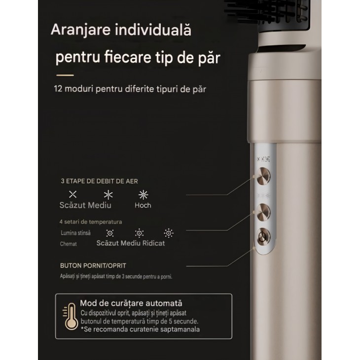 Aparat de Coafat 7MAGIC 6 in 1 Airstyler, Uscator de Par cu Ioni, Ondulator Auto-Wrap, Perie cu Aer Cald, Efect Coanda, Uscare Rapida, Volum, Indreptare si Ondulare, Auriu Champagne, livrare 7-9 zile