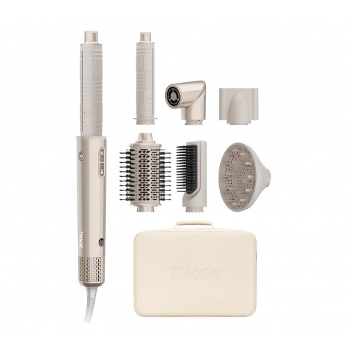 Aparat de Coafat 7MAGIC 7 in 1 Airstyler 1400W, Uscator de Par cu Ioni, Perie Rotativa, Efect Coanda, Uscare Rapida, Volum, Indreptare si Ondulare, Geanta de Calatorie, Auriu, livrare 7-9 zile