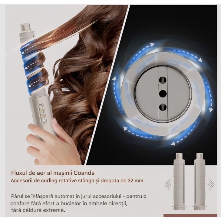 Aparat de Coafat 7MAGIC 7 in 1 Airstyler 1400W, Uscator de Par cu Ioni, Perie Rotativa, Efect Coanda, Uscare Rapida, Volum, Indreptare si Ondulare, Geanta de Calatorie, Auriu, livrare 7-9 zile