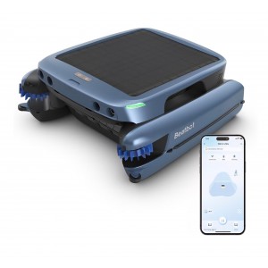 Robot pentru curatarea suprafetei piscinei, Beatbot iSkim Ultra, alimentare solara 24W, baterie 10.000mAh, incarcare duala, 7 motoare, cos filtrare 9L, 20 senzori, control prin aplicatie, Ice Blue