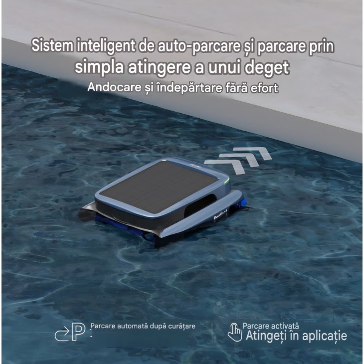 Robot pentru curatarea suprafetei piscinei, Beatbot iSkim Ultra, alimentare solara 24W, baterie 10.000mAh, incarcare duala, 7 motoare, cos filtrare 9L, 20 senzori, control prin aplicatie, Ice Blue