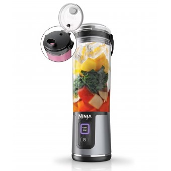 Blender portabil pentru smoothie-uri, Ninja Blast BC151EUBK, 530 ml, acumulator reincarcabil, fara fir, zdrobire gheata si fructe congelate, capac anti-scurgere, negru