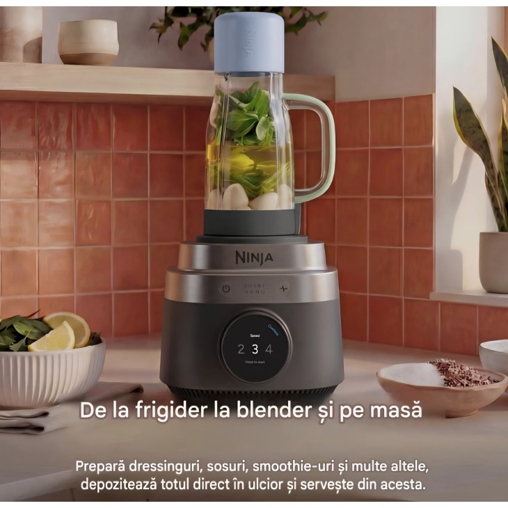 Blender Ninja CrushBOSS LB301EUBK 2-in-1, 1200 W, SmoothSense, 3 Programe Inteligente, Recipient XL 2,1 L si BlendBOSS Cup 710 ml, Onyx