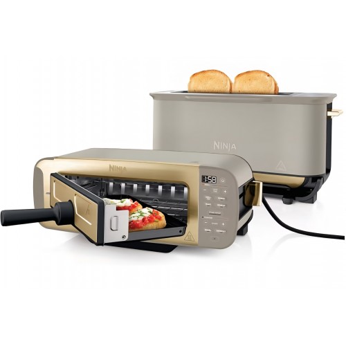 Toaster si grill electric, Ninja Foodi 3-in-1 ST202EUSTGD, 7 functii de gatire, 7 trepte de prajire, presa Panini, tava de copt si tava pentru firimituri, Stone Gold