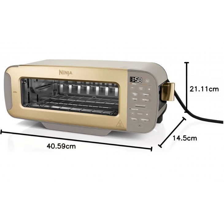 Toaster si grill electric, Ninja Foodi 3-in-1 ST202EUSTGD, 7 functii de gatire, 7 trepte de prajire, presa Panini, tava de copt si tava pentru firimituri, Stone Gold