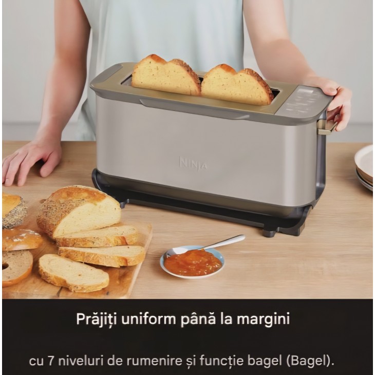 Toaster si grill electric, Ninja Foodi 3-in-1 ST202EUSTGD, 7 functii de gatire, 7 trepte de prajire, presa Panini, tava de copt si tava pentru firimituri, Stone Gold