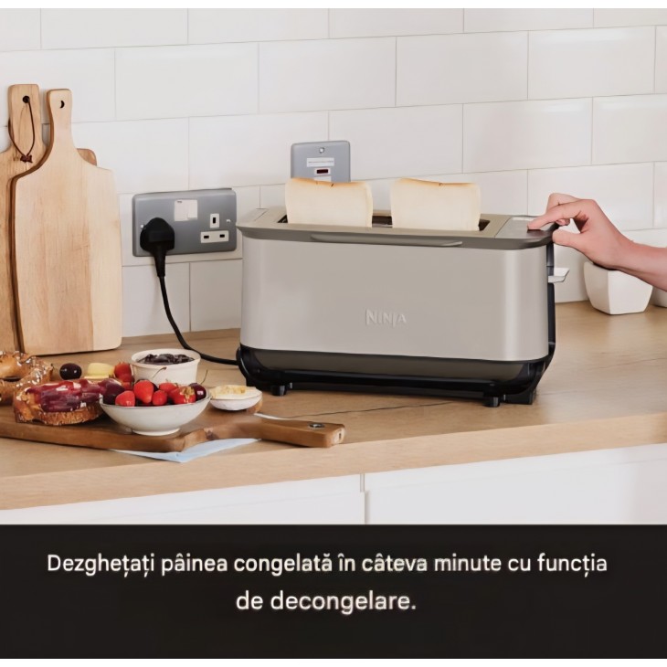 Toaster si grill electric, Ninja Foodi 3-in-1 ST202EUSTGD, 7 functii de gatire, 7 trepte de prajire, presa Panini, tava de copt si tava pentru firimituri, Stone Gold