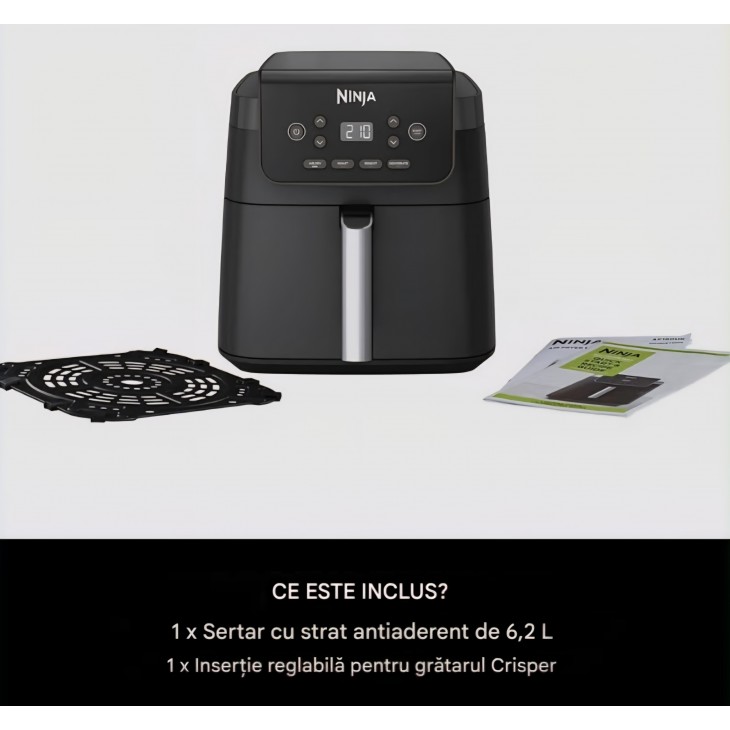 Air Fryer, Ninja AF170EU, 6,2 L, 4 functii de gatire, sertar XL patrat, antiaderent, lavabil in masina de spalat vase, Black