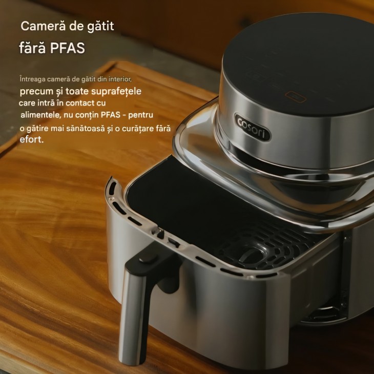 Air Fryer, COSORI Iconic Single, 7-in-1, 6,2 L, 96% metal, acoperire ceramica fara PFAS, 50+ retete, Silver