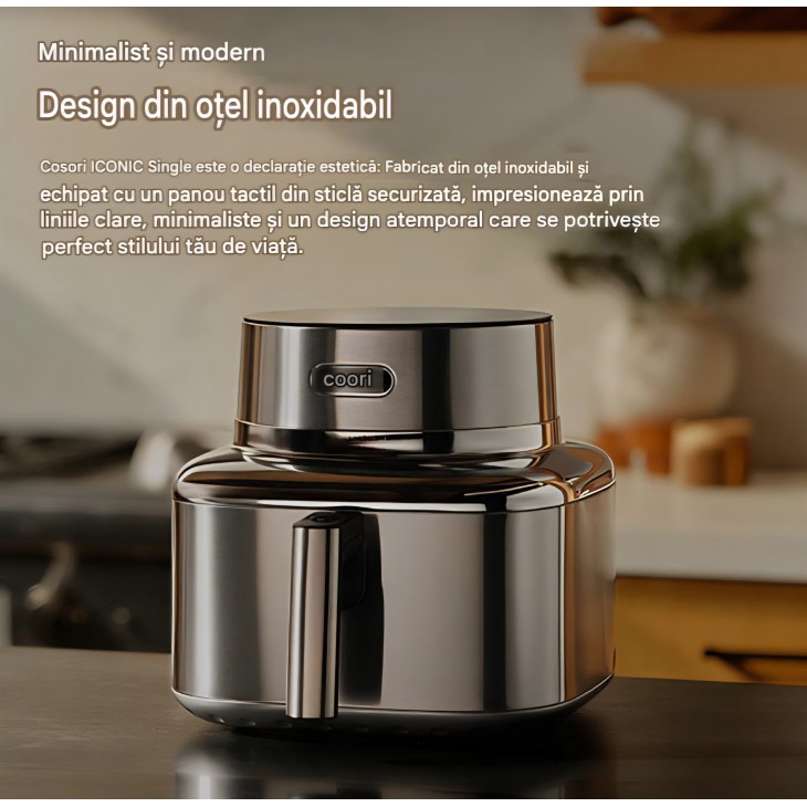 Air Fryer, COSORI Iconic Single, 7-in-1, 6,2 L, 96% metal, acoperire ceramica fara PFAS, 50+ retete, Silver