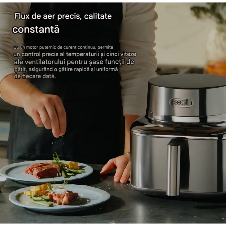 Air Fryer, COSORI Iconic Single, 7-in-1, 6,2 L, 96% metal, acoperire ceramica fara PFAS, 50+ retete, Silver
