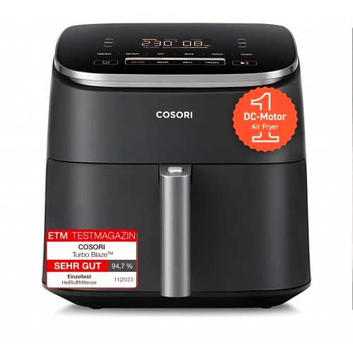 Air Fryer, COSORI TurboBlaze, 9-in-1, 6 L XXL, motor DC silent cu 5 viteze ventilator, Roast, Grill, Bake, Proof, Dehydrate, Frozen, Black
