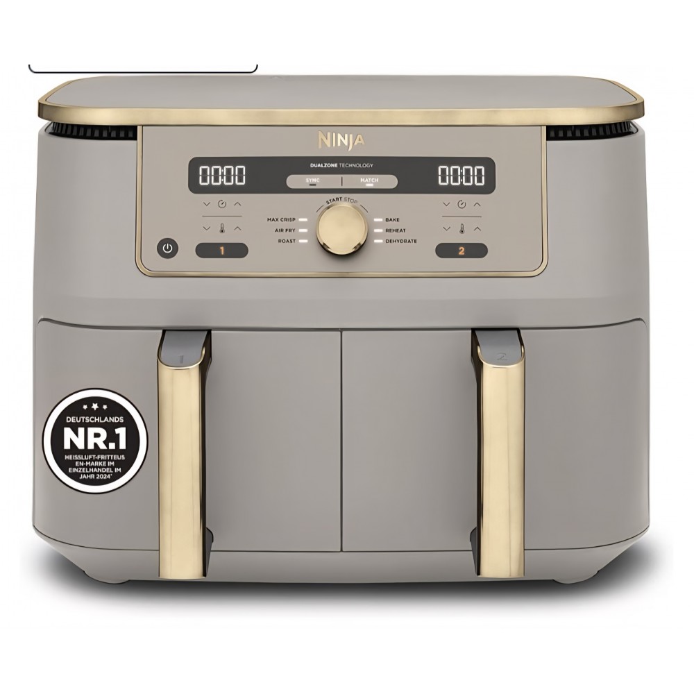 Air Fryer, Ninja Dual Zone DZ400EUSTGD, 9,5 L, 2 sertare, 6-in-1, Max Crisp, Roast, Bake si Reheat, Stone/Gold