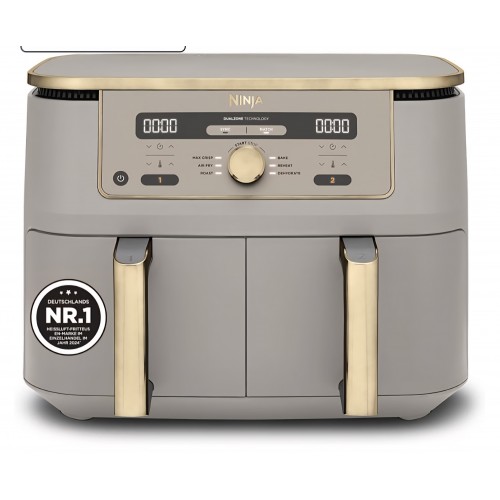 Air Fryer, Ninja Dual Zone DZ400EUSTGD, 9,5 L, 2 sertare, 6-in-1, Max Crisp, Roast, Bake si Reheat, Stone/Gold