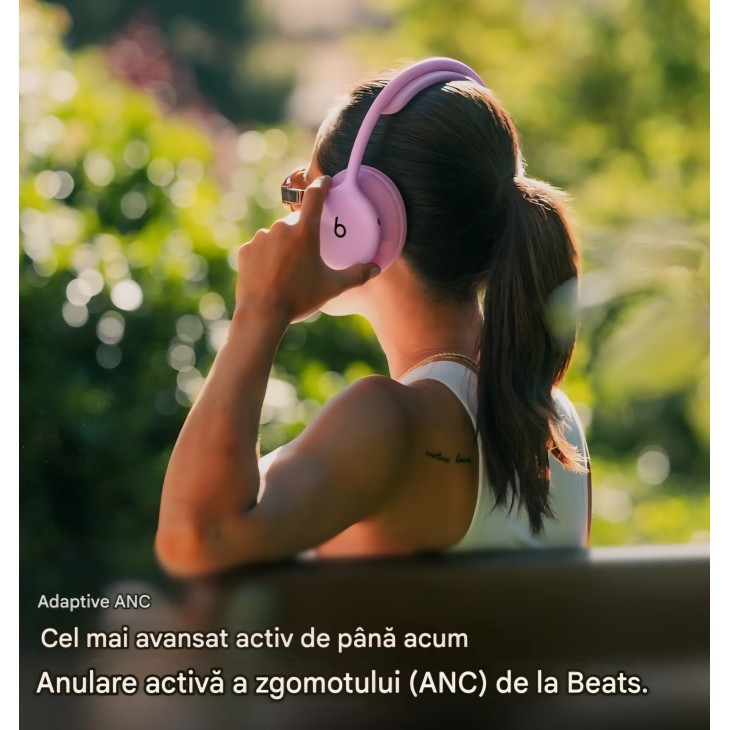 Casti wireless Over-Ear, Beats 360, Noise Cancelling, rezistente la apa si transpiratie, perne interschimbabile, Roz