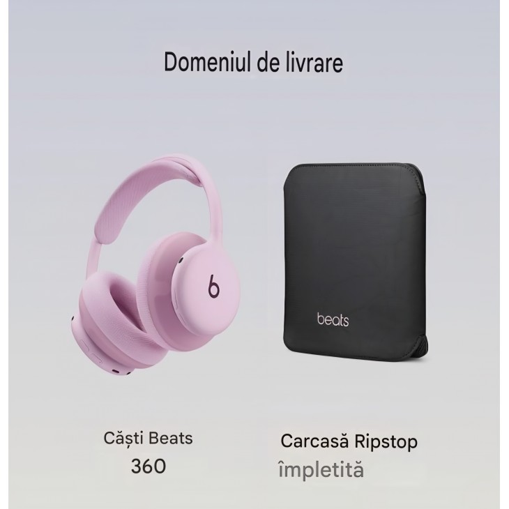 Casti wireless Over-Ear, Beats 360, Noise Cancelling, rezistente la apa si transpiratie, perne interschimbabile, Roz