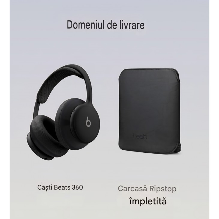 Casti wireless Over-Ear, Beats 360, Noise Cancelling, rezistente la apa si transpiratie, perne interschimbabile, Negru